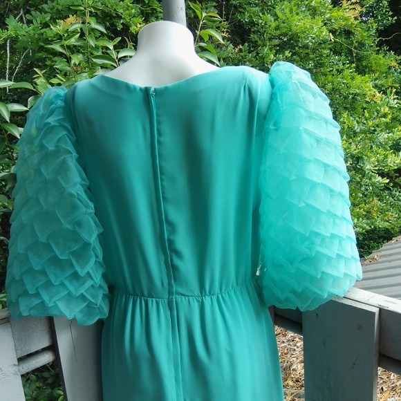 Vintage 60s 1970s Cottage Retro Glam Puff Sleeve Maxi Dress - Picture 10 of 14